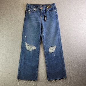 Express Jeans Womens 0 Blue 90s Ankle Boot Mid Rise Raw Hem Distressed Whiskered